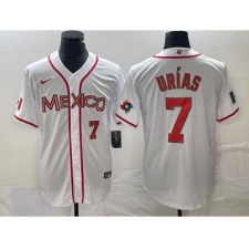 Men's Nike Mexico Baseball #7 Julio Urias Number NEW 2023 White World Classic Stitched Jersey