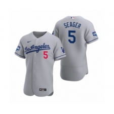 Men's Los Angeles Dodgers #5 Corey Seager Gray 2020 World Series Champions Road Authentic Jersey