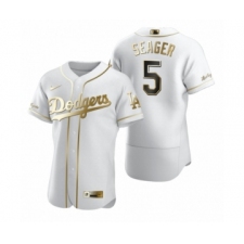 Men's Los Angeles Dodgers #5 Corey Seager Nike White Authentic Golden Edition Jersey