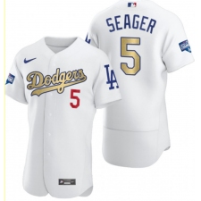 Men's Los Angeles Dodgers #5 Corey Seager Olive Gold 2020 World Series Champions Authentic Jersey