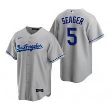Men's Nike Los Angeles Dodgers #5 Corey Seager Gray Road Stitched Baseball Jersey