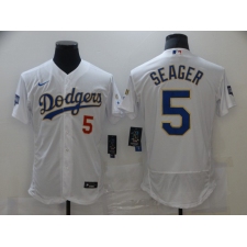 Men's Nike Los Angeles Dodgers #5 Corey Seager White World Series Champions Authentic Jersey