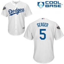 Youth Majestic Los Angeles Dodgers #5 Corey Seager Authentic White Home Cool Base 2018 World Series MLB Jersey