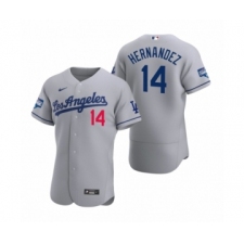 Men's Los Angeles Dodgers #14 Enrique Hernandez Gray 2020 World Series Champions Road Authentic Jersey