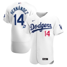 Men's Los Angeles Dodgers #14 Enrique Hernández Nike White 2020 World Series Champions Home Authentic Player Jersey