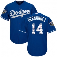 Men's Majestic Los Angeles Dodgers #14 Enrique Hernandez Authentic Royal Blue Team Logo Fashion Cool Base 2018 World Series MLB Jerse