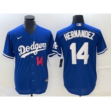 Men's Nike Los Angeles Dodgers #14 Enrique Hernandez Number Blue Stitched Cool Base Jersey