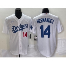 Men's Nike Los Angeles Dodgers #14 Enrique Hernandez Number White Stitched Cool Base Jersey