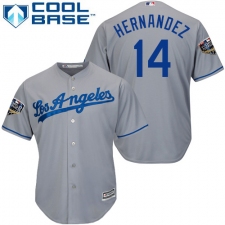 Youth Majestic Los Angeles Dodgers #14 Enrique Hernandez Authentic Grey Road Cool Base 2018 World Series MLB Jersey