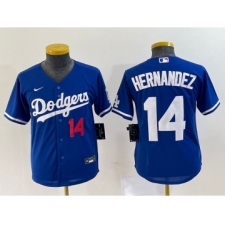 Youth Nike Los Angeles Dodgers #14 Enrique Hernandez Number Blue Stitched Cool Base Jersey