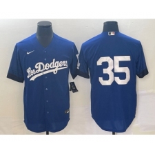 Men's Los Angeles Dodgers #35 Cody Bellinger NO Name Blue 2021 City Connect Cool Base Stitched Jersey