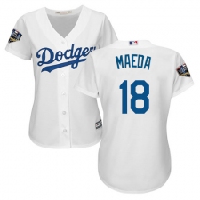 Women's Majestic Los Angeles Dodgers #18 Kenta Maeda Authentic White Home Cool Base 2018 World Series MLB Jersey