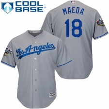 Youth Majestic Los Angeles Dodgers #18 Kenta Maeda Authentic Grey Road Cool Base 2018 World Series MLB Jersey
