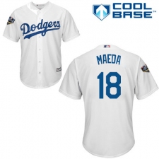 Youth Majestic Los Angeles Dodgers #18 Kenta Maeda Authentic White Home Cool Base 2018 World Series MLB Jersey