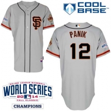 Youth Majestic San Francisco Giants #12 Joe Panik Authentic Grey Road 2 Cool Base w/2014 World Series Patch MLB Jersey