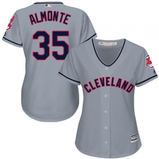 Women's Majestic Cleveland Indians #35 Abraham Almonte Authentic Grey Road Cool Base MLB Jersey