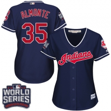 Women's Majestic Cleveland Indians #35 Abraham Almonte Authentic Navy Blue Alternate 1 2016 World Series Bound Cool Base MLB Jersey