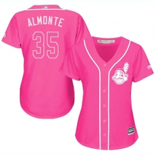 Women's Majestic Cleveland Indians #35 Abraham Almonte Authentic Pink Fashion Cool Base MLB Jersey