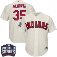 Youth Majestic Cleveland Indians #35 Abraham Almonte Authentic Cream Alternate 2 2016 World Series Bound Cool Base MLB Jersey
