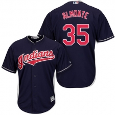 Youth Majestic Cleveland Indians #35 Abraham Almonte Authentic Navy Blue Alternate 1 Cool Base MLB Jersey