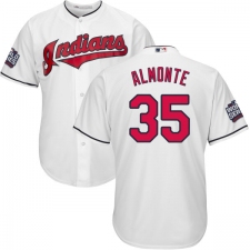 Youth Majestic Cleveland Indians #35 Abraham Almonte Authentic White Home 2016 World Series Bound Cool Base MLB Jersey
