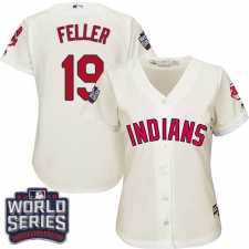 Women's Majestic Cleveland Indians #19 Bob Feller Authentic Cream Alternate 2 2016 World Series Bound Cool Base MLB Jersey
