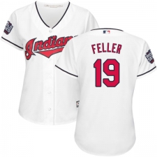 Women's Majestic Cleveland Indians #19 Bob Feller Authentic White Home 2016 World Series Bound Cool Base MLB Jersey
