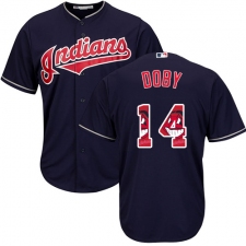 Men's Majestic Cleveland Indians #14 Larry Doby Authentic Navy Blue Team Logo Fashion Cool Base MLB Jersey