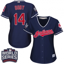 Women's Majestic Cleveland Indians #14 Larry Doby Authentic Navy Blue Alternate 1 2016 World Series Bound Cool Base MLB Jersey