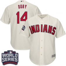 Youth Majestic Cleveland Indians #14 Larry Doby Authentic Cream Alternate 2 2016 World Series Bound Cool Base MLB Jersey