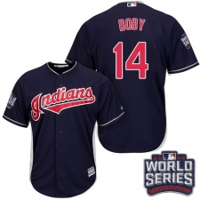Youth Majestic Cleveland Indians #14 Larry Doby Authentic Navy Blue Alternate 1 2016 World Series Bound Cool Base MLB Jersey