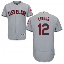 Men's Majestic Cleveland Indians #12 Francisco Lindor Grey Road Flex Base Authentic Collection MLB Jersey