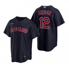 Men's Nike Cleveland Indians #12 Francisco Lindor Navy Alternate Stitched Baseball Jersey