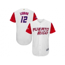 Puerto Rico Baseball #12 Francisco Lindor Majestic White 2017 World Baseball Classic Authentic Jersey