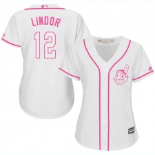 Women's Majestic Cleveland Indians #12 Francisco Lindor Authentic White Fashion Cool Base MLB Jersey