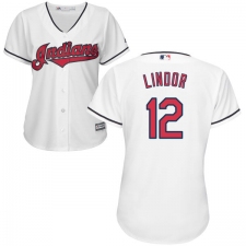 Women's Majestic Cleveland Indians #12 Francisco Lindor Replica White Home Cool Base MLB Jersey