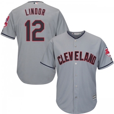 Youth Majestic Cleveland Indians #12 Francisco Lindor Authentic Grey Road Cool Base MLB Jersey