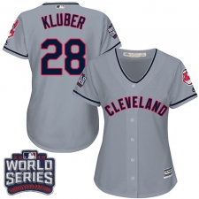 Women's Majestic Cleveland Indians #28 Corey Kluber Authentic Grey Road 2016 World Series Bound Cool Base MLB Jersey