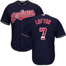 Men's Majestic Cleveland Indians #7 Kenny Lofton Authentic Navy Blue Team Logo Fashion Cool Base MLB Jersey