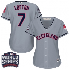 Women's Majestic Cleveland Indians #7 Kenny Lofton Authentic Grey Road 2016 World Series Bound Cool Base MLB Jersey