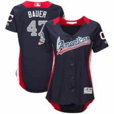 Women's Majestic Cleveland Indians #47 Trevor Bauer Game Navy Blue American League 2018 MLB All-Star MLB Jersey