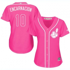 Women's Majestic Cleveland Indians #10 Edwin Encarnacion Authentic Pink Fashion Cool Base MLB Jersey