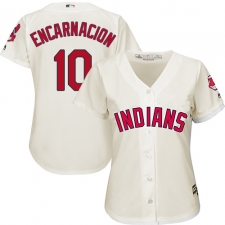 Women's Majestic Cleveland Indians #10 Edwin Encarnacion Replica Cream Alternate 2 Cool Base MLB Jersey