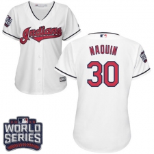 Women's Majestic Cleveland Indians #30 Tyler Naquin Authentic White Home 2016 World Series Bound Cool Base MLB Jersey