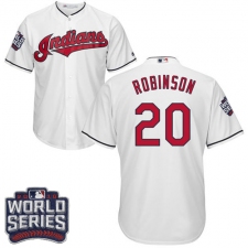 Youth Majestic Cleveland Indians #20 Eddie Robinson Authentic White Home 2016 World Series Bound Cool Base MLB Jersey