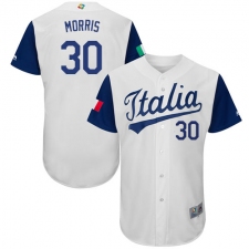 Men's Italy Baseball Majestic #30 A.J. Morris White 2017 World Baseball Classic Authentic Team Jersey