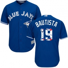 Men's Majestic Toronto Blue Jays #19 Jose Bautista Authentic Blue Team Logo Fashion MLB Jersey