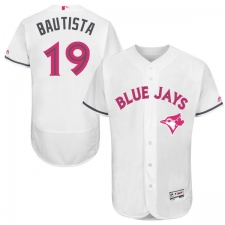 Men's Majestic Toronto Blue Jays #19 Jose Bautista Authentic White 2016 Mother's Day Fashion Flex Base MLB Jersey