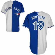 Men's Majestic Toronto Blue Jays #19 Jose Bautista Replica Blue/White Split Fashion MLB Jersey