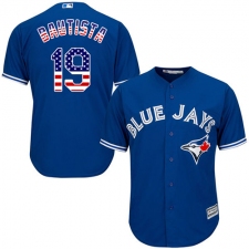 Men's Majestic Toronto Blue Jays #19 Jose Bautista Replica Royal Blue USA Flag Fashion MLB Jersey